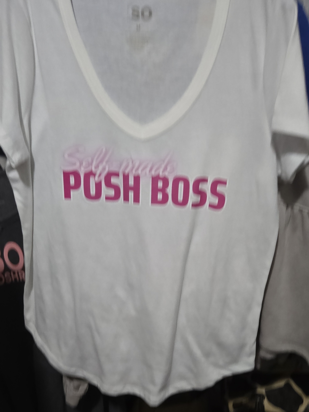NWT POSH BOSD Ehite tee HOT PINK letters soft v-neck